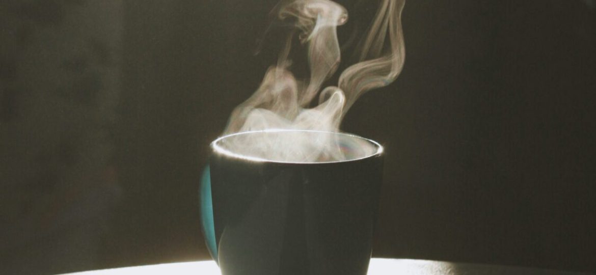 Steam comes out of a coffee cup